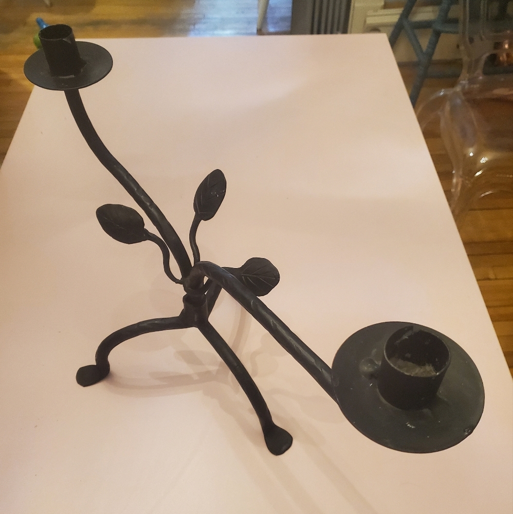 Asymetical Heavy Black Candle Stick Holder